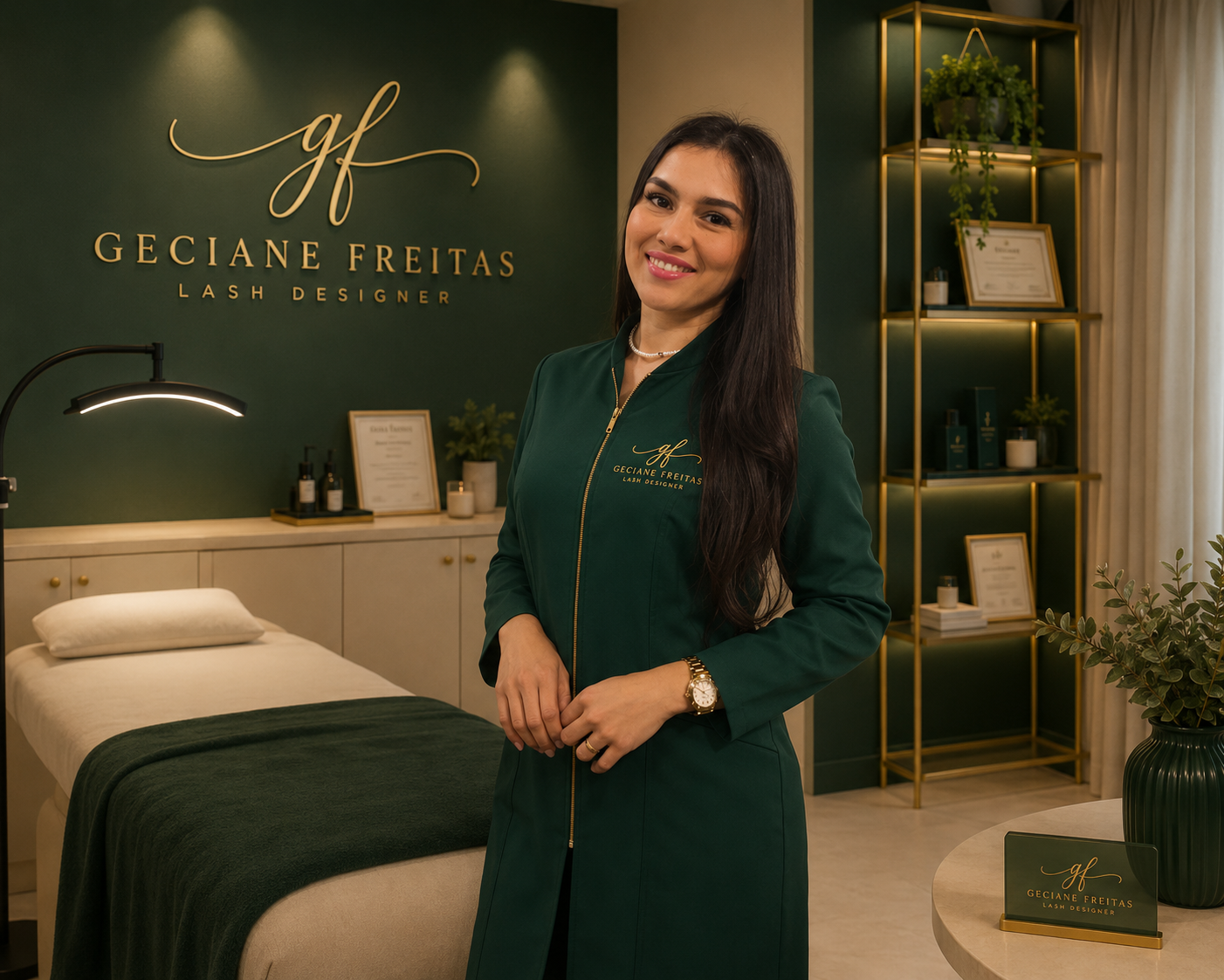 Geciane Freitas, lash designer, no seu estúdio